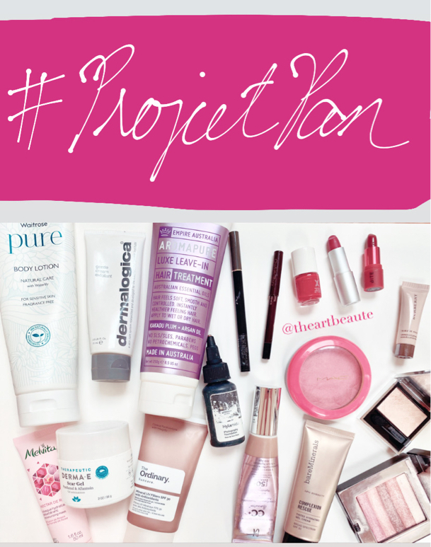 A picture of skincare and makeup items as part of Project Pan